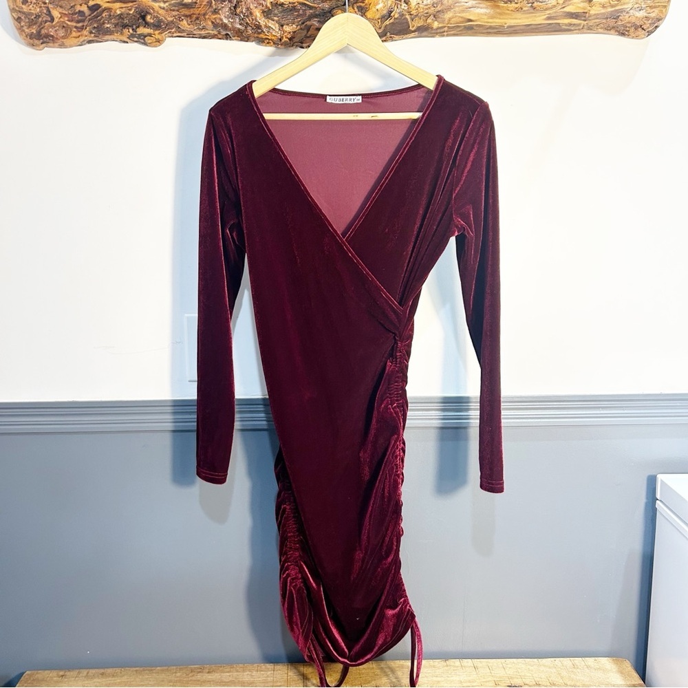 Burgundy Velvet Holiday Wrap Dress size M